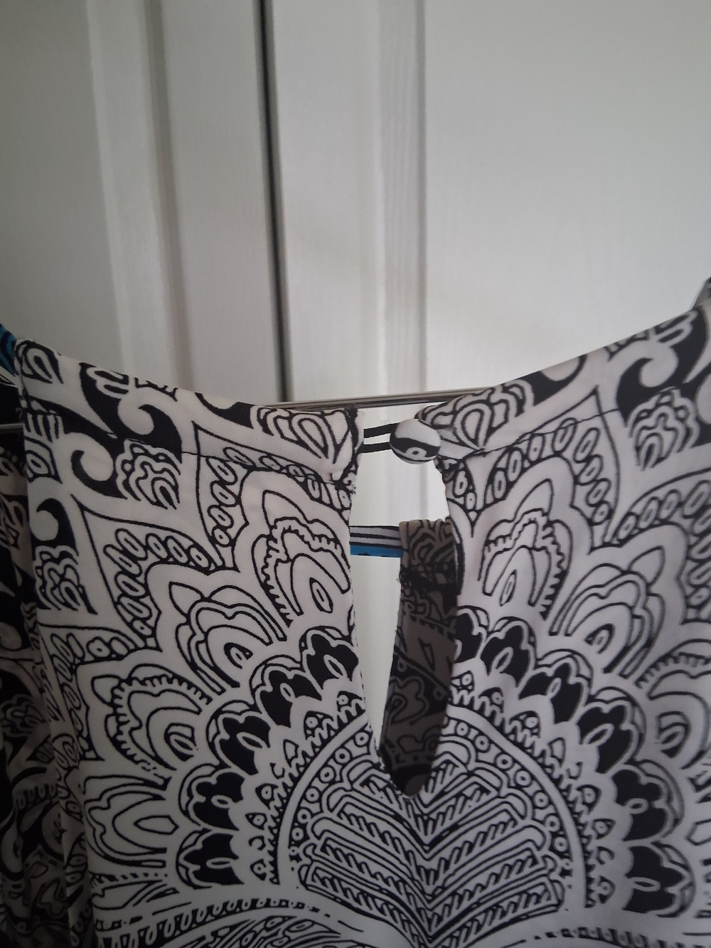 INC International Concepts Black and White Paisley Maxi Dress with Blue Trim - Picture 4 of 6